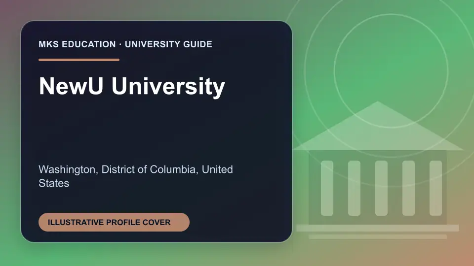 Illustrative MKS Education profile cover for NewU University in the USA