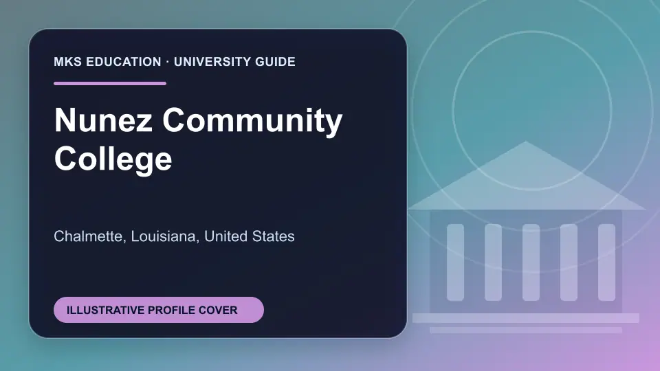 Illustrative MKS Education profile cover for Nunez Community College in the USA