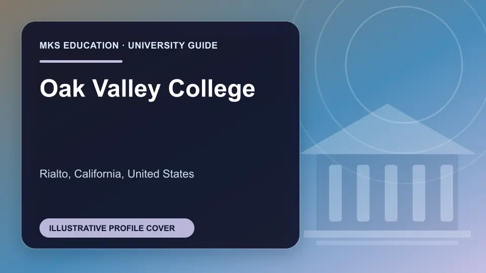 Illustrative MKS Education profile cover for Oak Valley College in the USA