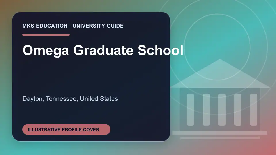 Illustrative MKS Education profile cover for Omega Graduate School in the USA