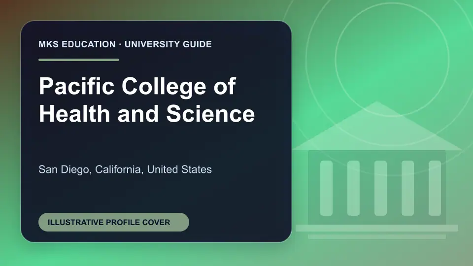 Illustrative MKS Education profile cover for Pacific College of Health and Science in the USA