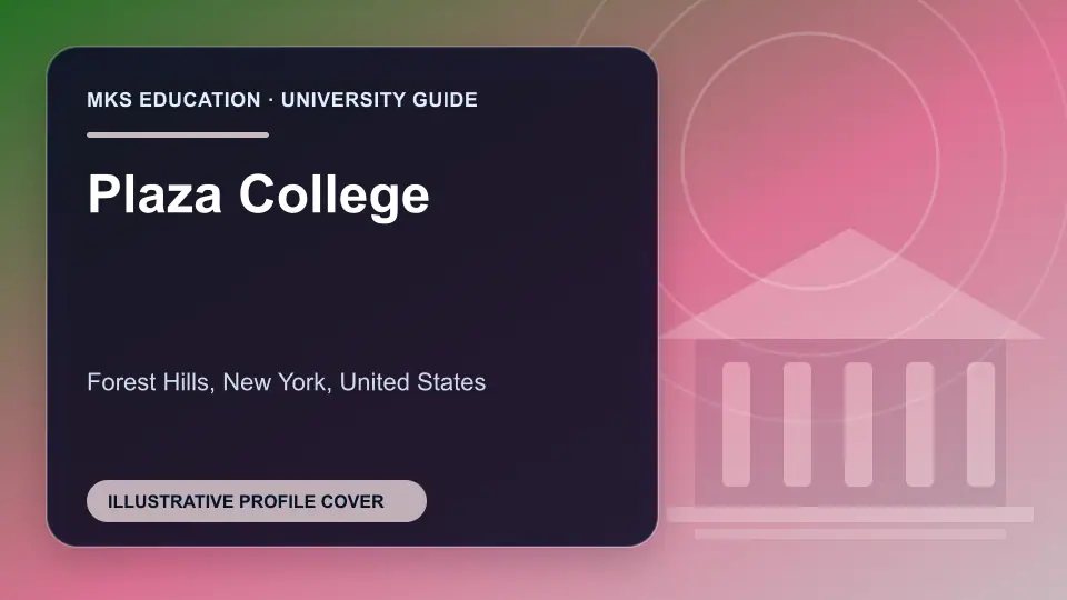 Illustrative MKS Education profile cover for Plaza College in the USA