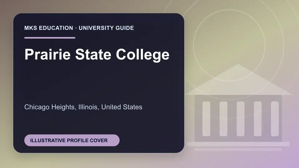 Illustrative MKS Education profile cover for Prairie State College in the USA