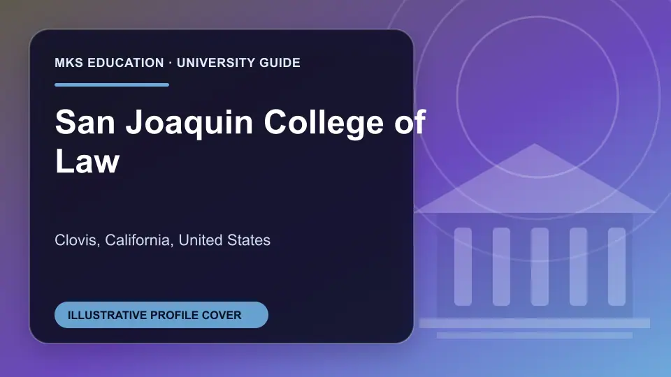 Illustrative MKS Education profile cover for San Joaquin College of Law in the USA