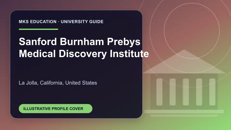 Illustrative MKS Education profile cover for Sanford Burnham Prebys Medical Discovery Institute in the USA