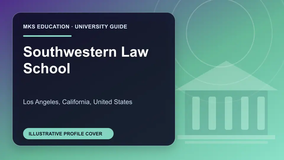 Illustrative MKS Education profile cover for Southwestern Law School in the USA