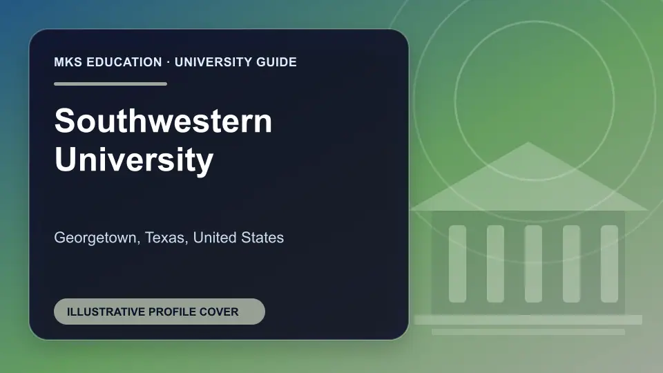 Illustrative MKS Education profile cover for Southwestern University in the USA