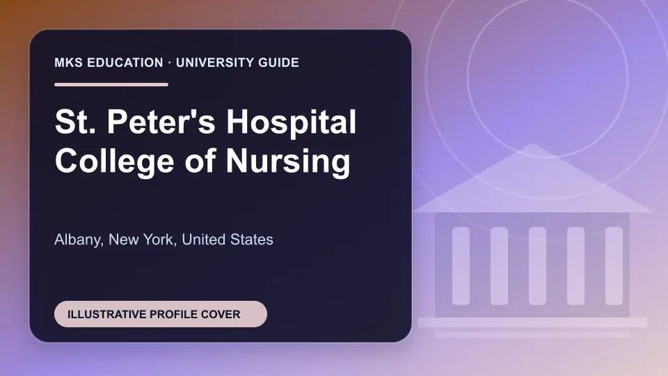 Illustrative MKS Education profile cover for St. Peter's Hospital College of Nursing in the USA