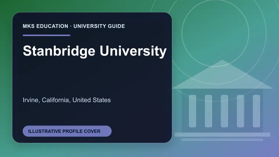 Illustrative MKS Education profile cover for Stanbridge University in the USA