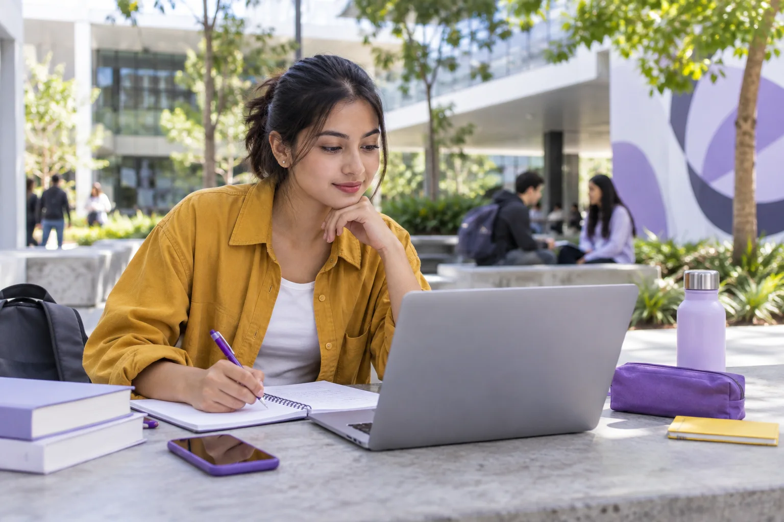 Nepali student comparing Australian university courses and intake options using a laptop and notebook