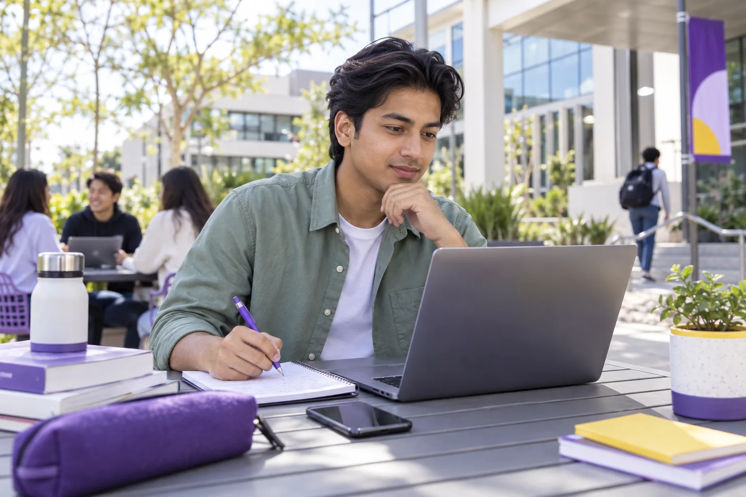 Nepali student comparing Australian university courses and intake options using a laptop and notebook