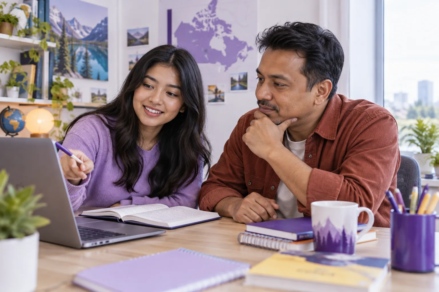 Nepali student comparing Canadian university courses and intake options using a laptop and notebook