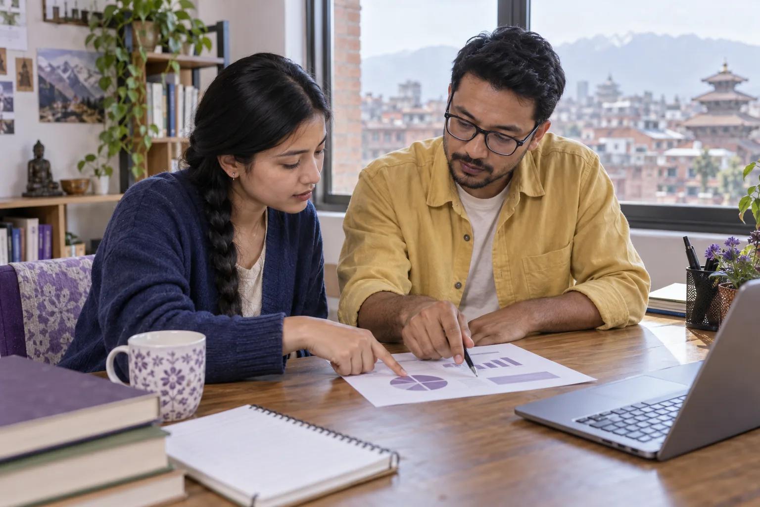 GMAT learner and tutor reviewing a practice report at a study table