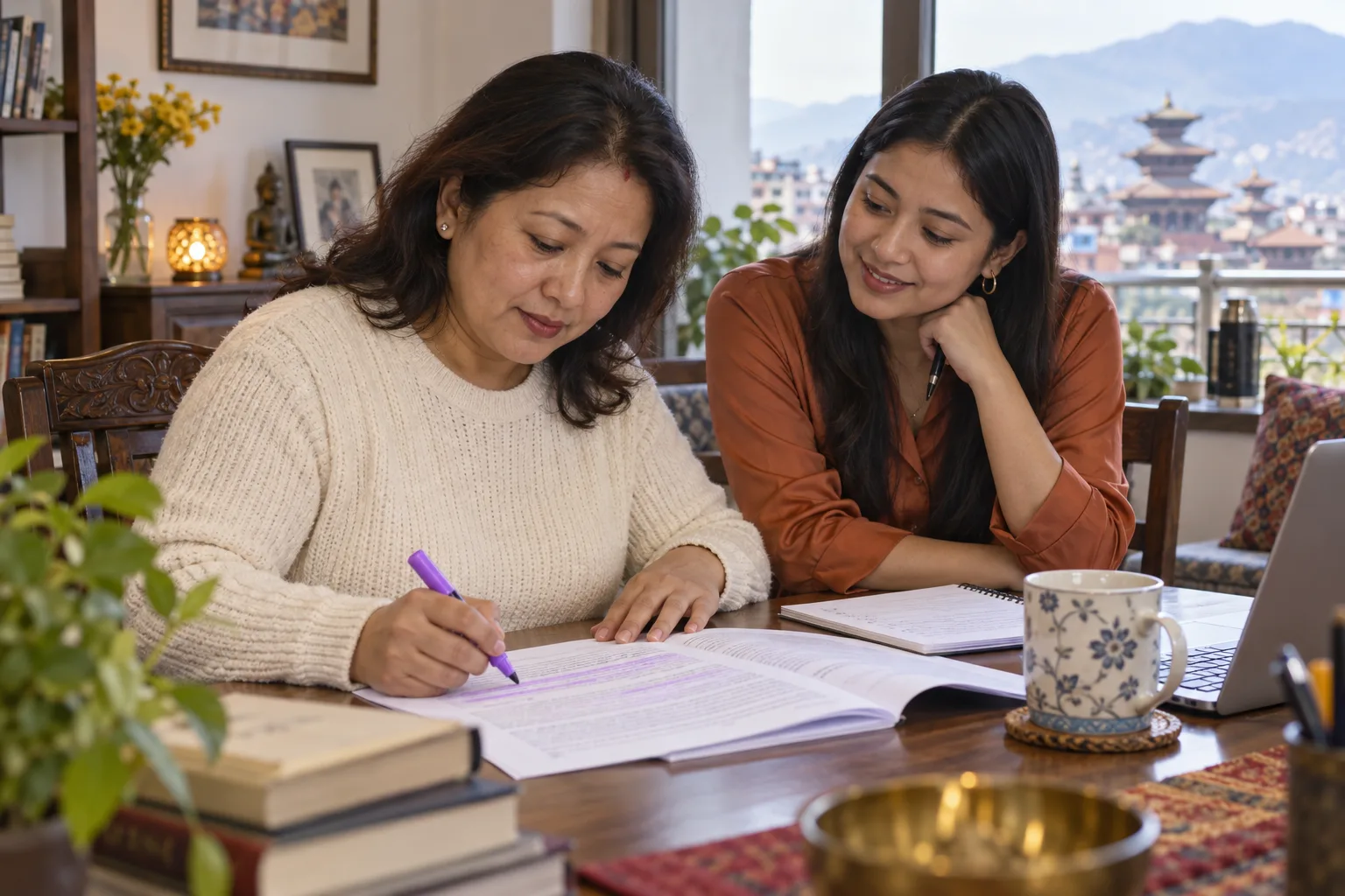 Nepali GMAT Reading Comprehension learner annotating a passage with a tutor