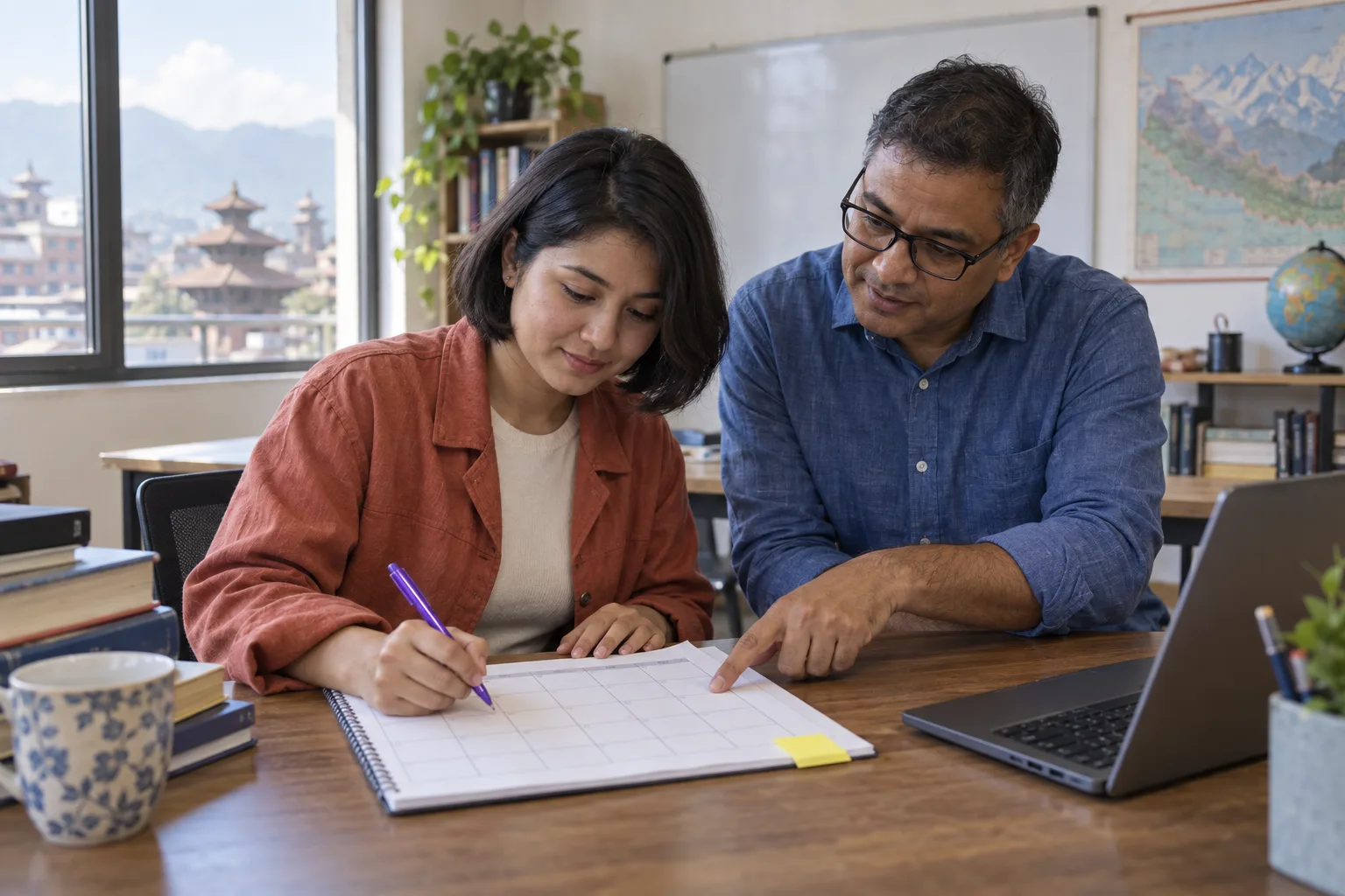 GMAT learner and teacher planning an official practice test review schedule