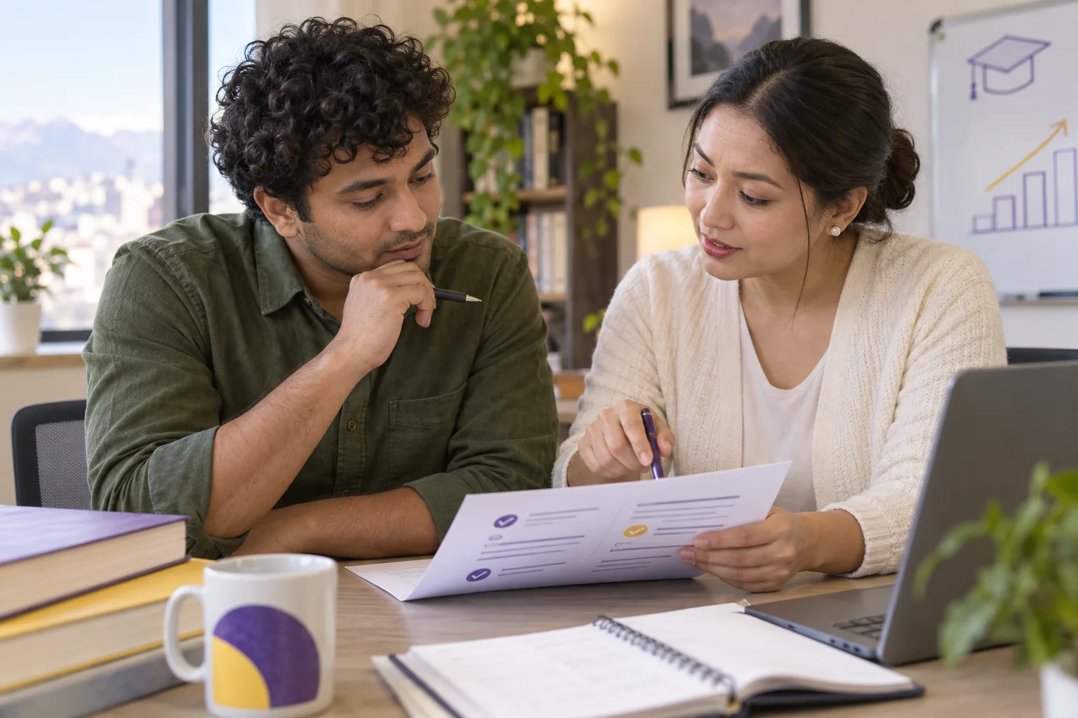 GMAT learner and teacher discussing a marked practice set