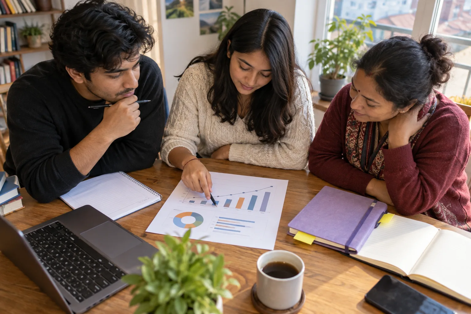 GMAT study group reviewing a practice progress chart together