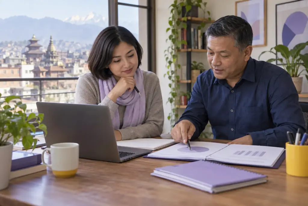 GMAT learner and tutor reviewing a baseline practice chart for improvement