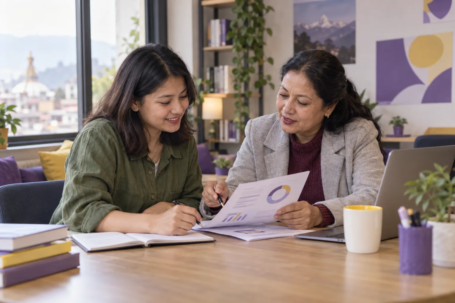 GMAT learner and mentor examining a practice report together
