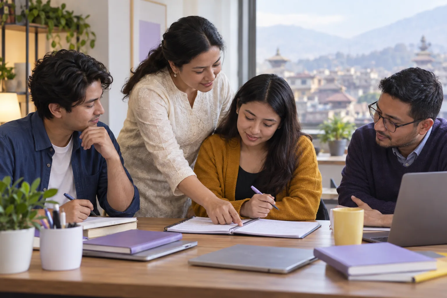 GMAT study group checking handwritten number properties notes with an instructor