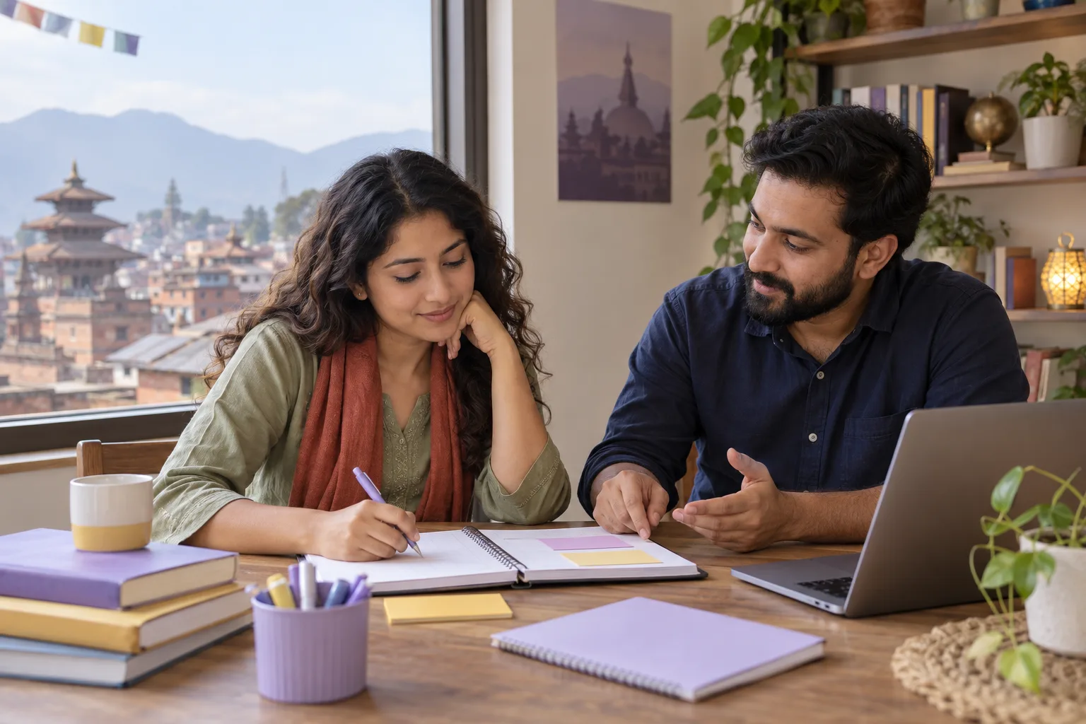 GMAT learner and tutor reviewing exponents and roots notes together