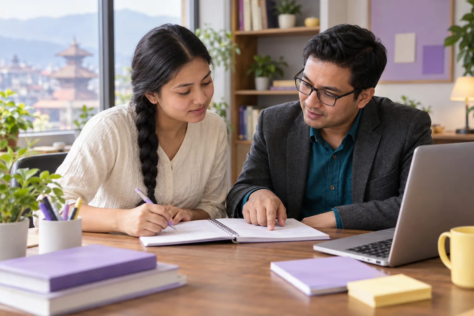 GMAT mentor and learner checking handwritten sequence notes