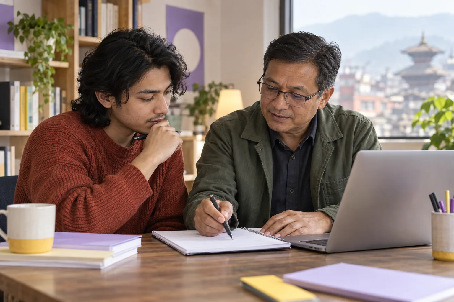 GMAT tutor and learner reviewing passage main-idea notes