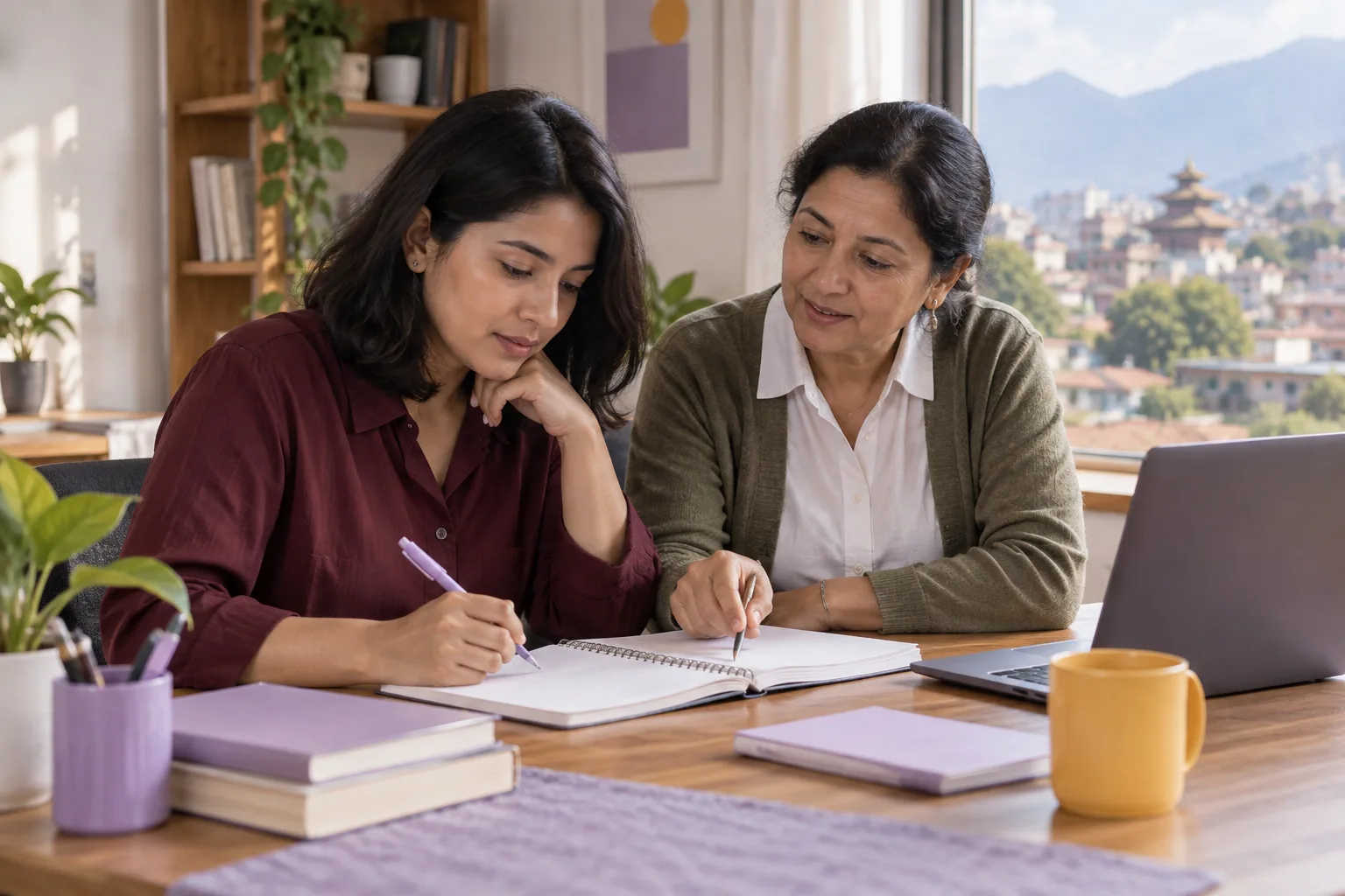 GMAT learner and tutor checking inference notes in a notebook