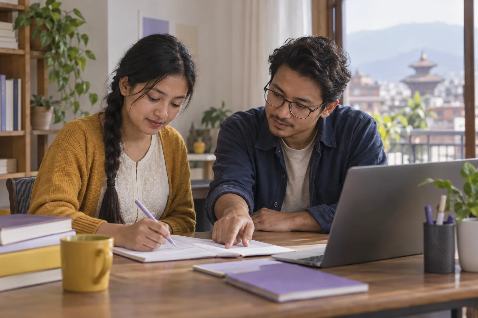 Tutor and learner reviewing notes for GMAT reading tone questions