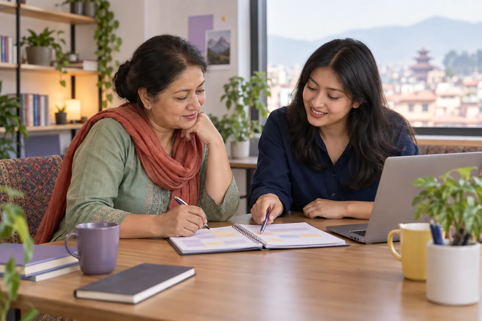 Tutor and learner discussing an evaluate-the-argument question in a notebook