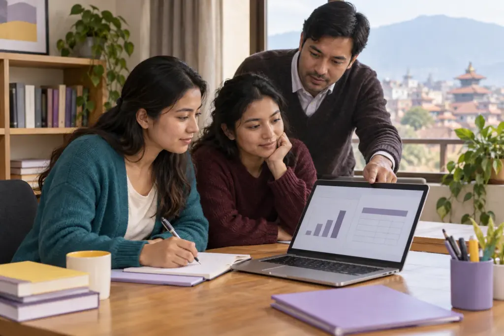 Nepali students and tutor studying a GMAT Data Sufficiency value question