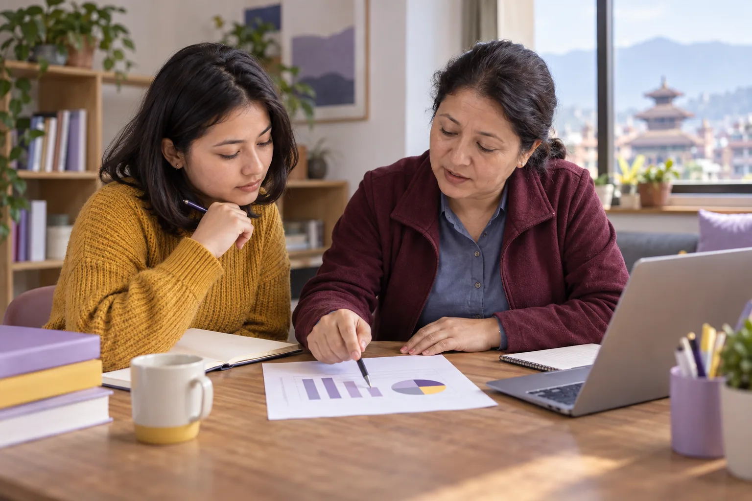 Learner and tutor examining a chart while discussing GMAT Data Sufficiency