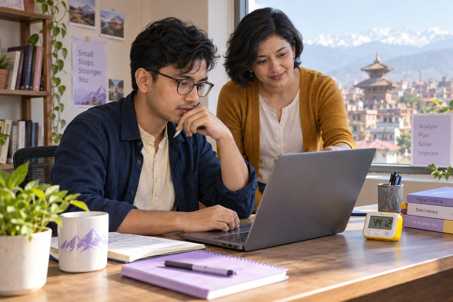 GMAT learner planning Data Insights timing with a chart and laptop