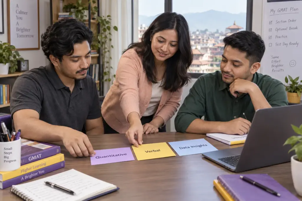 Students planning a personal order for the three GMAT sections