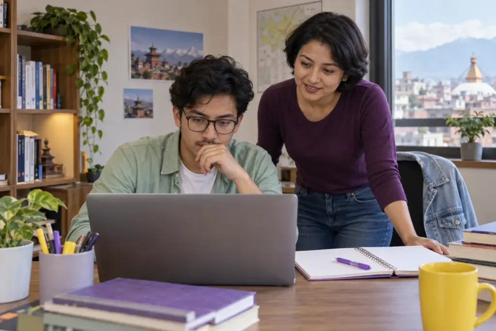 GMAT learner using an official practice exam on a laptop