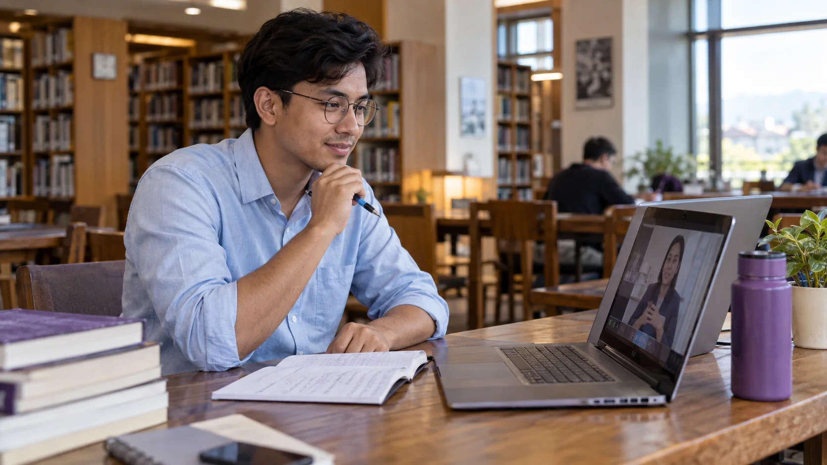 A Nepali learner joining a live online lesson at a home desk for GRE preparation.