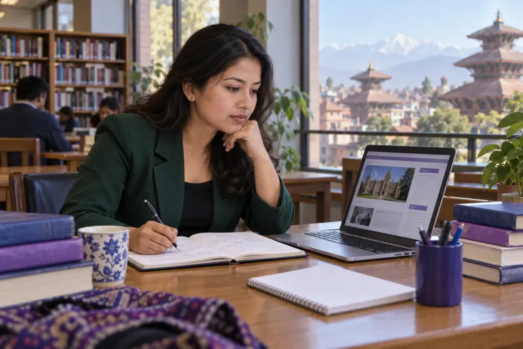 Nepali doctoral applicant researches US PhD programme fit while planning GRE preparation.