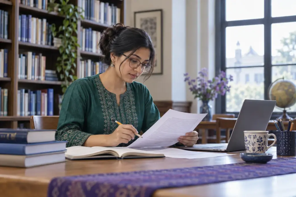 Nepali GRE student studies the structure of a Reading Comprehension passage.