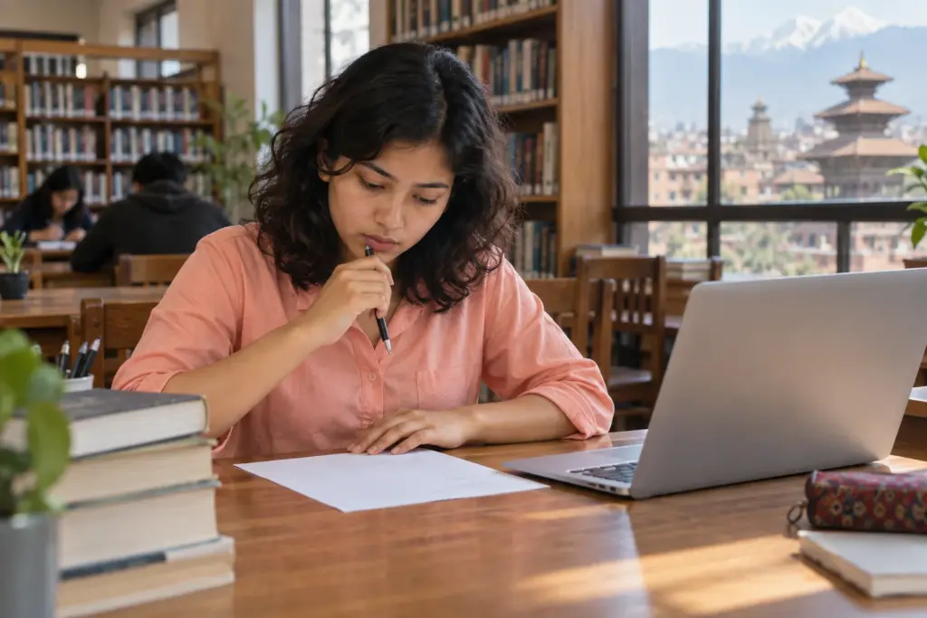 Nepali GRE student analyses sentence logic for Verbal Reasoning practice.