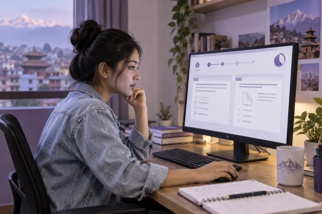 Nepali student reviews the two-section design of a GRE computer-adaptive mock.
