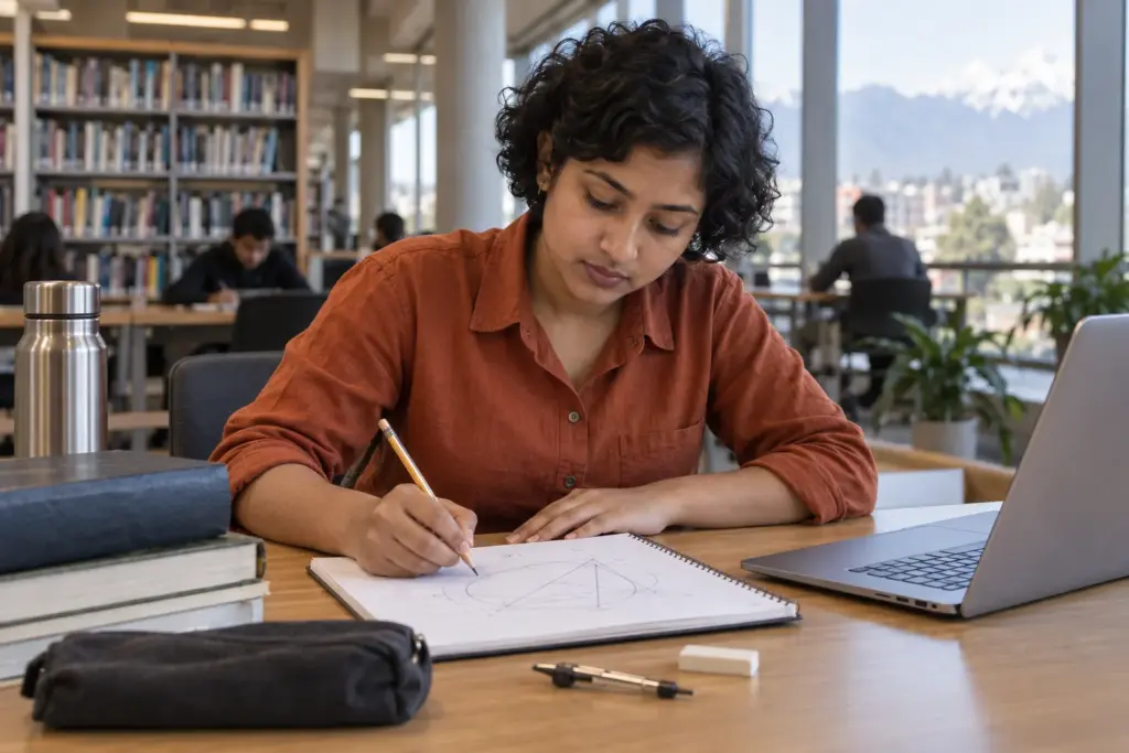 Nepali engineering graduate practises GRE geometry and quantitative reasoning.