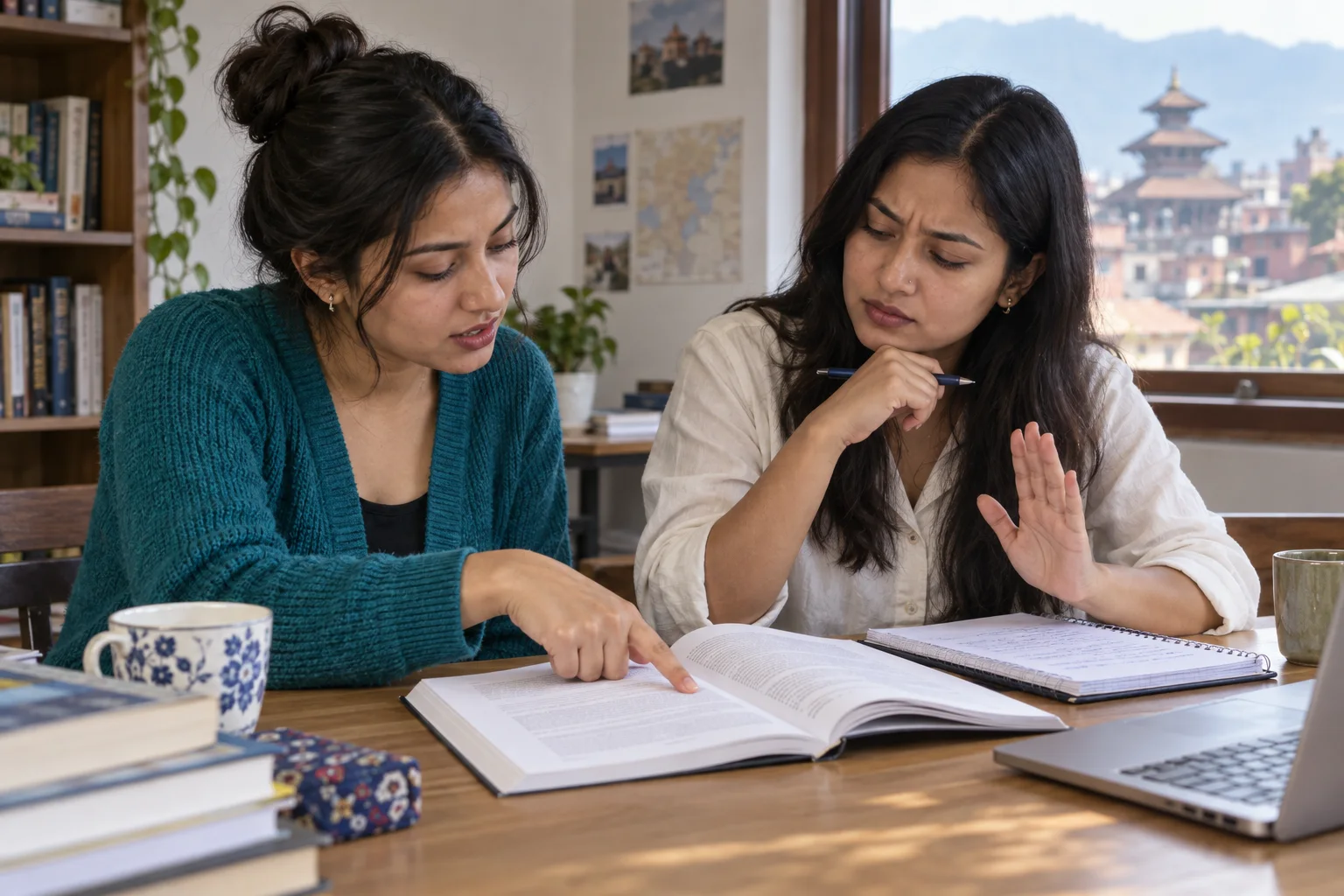 Two students discuss passage evidence for a GRE inference question.