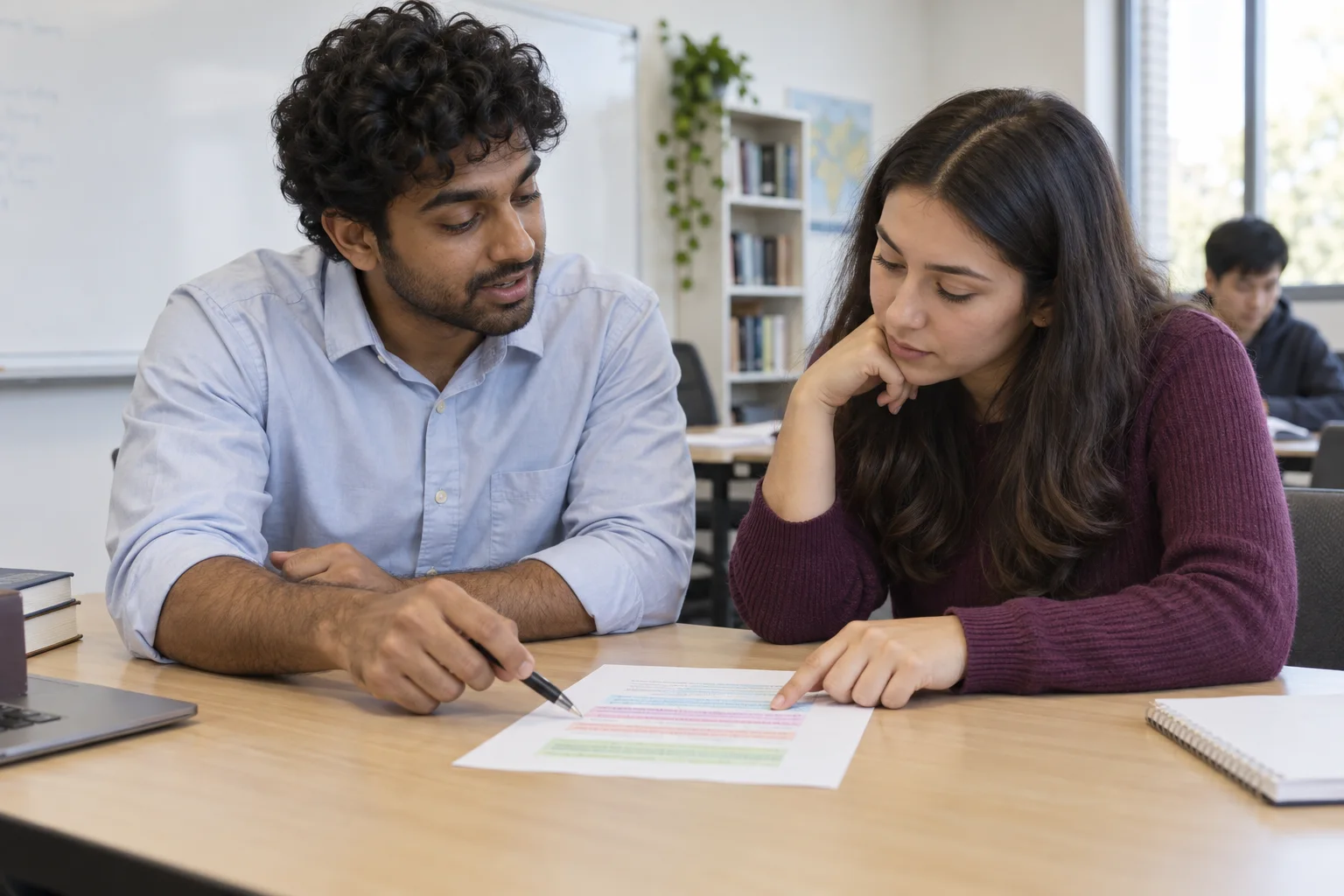 GRE tutor and student review the function of a highlighted passage section.
