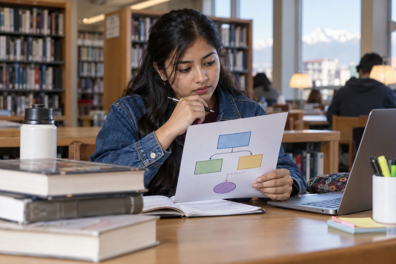 Nepali GRE student studies an argument diagram for strengthen and weaken questions.