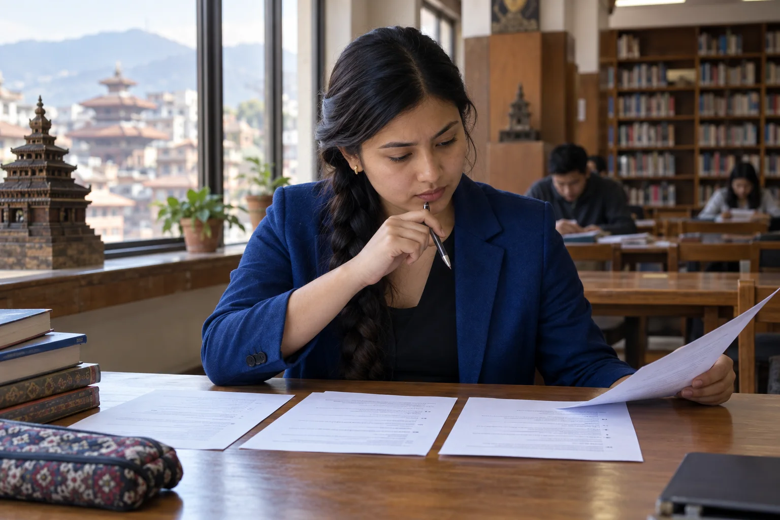 Nepali GRE student checks multiple-select reading answers against a passage.