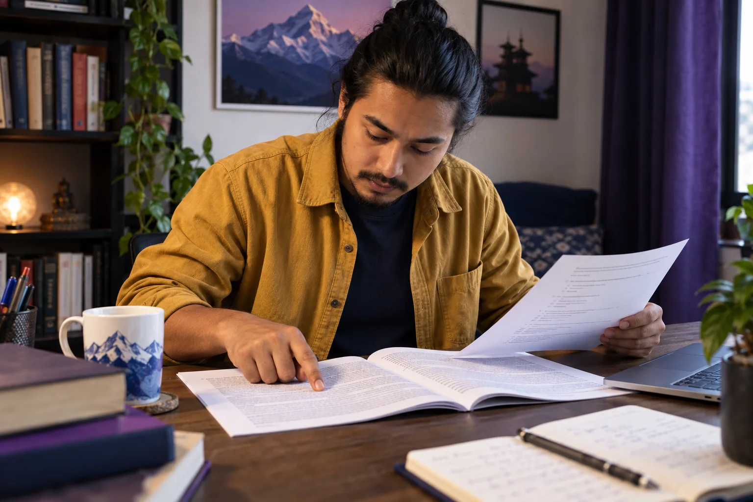 Nepali GRE student points to a sentence in a reading passage.