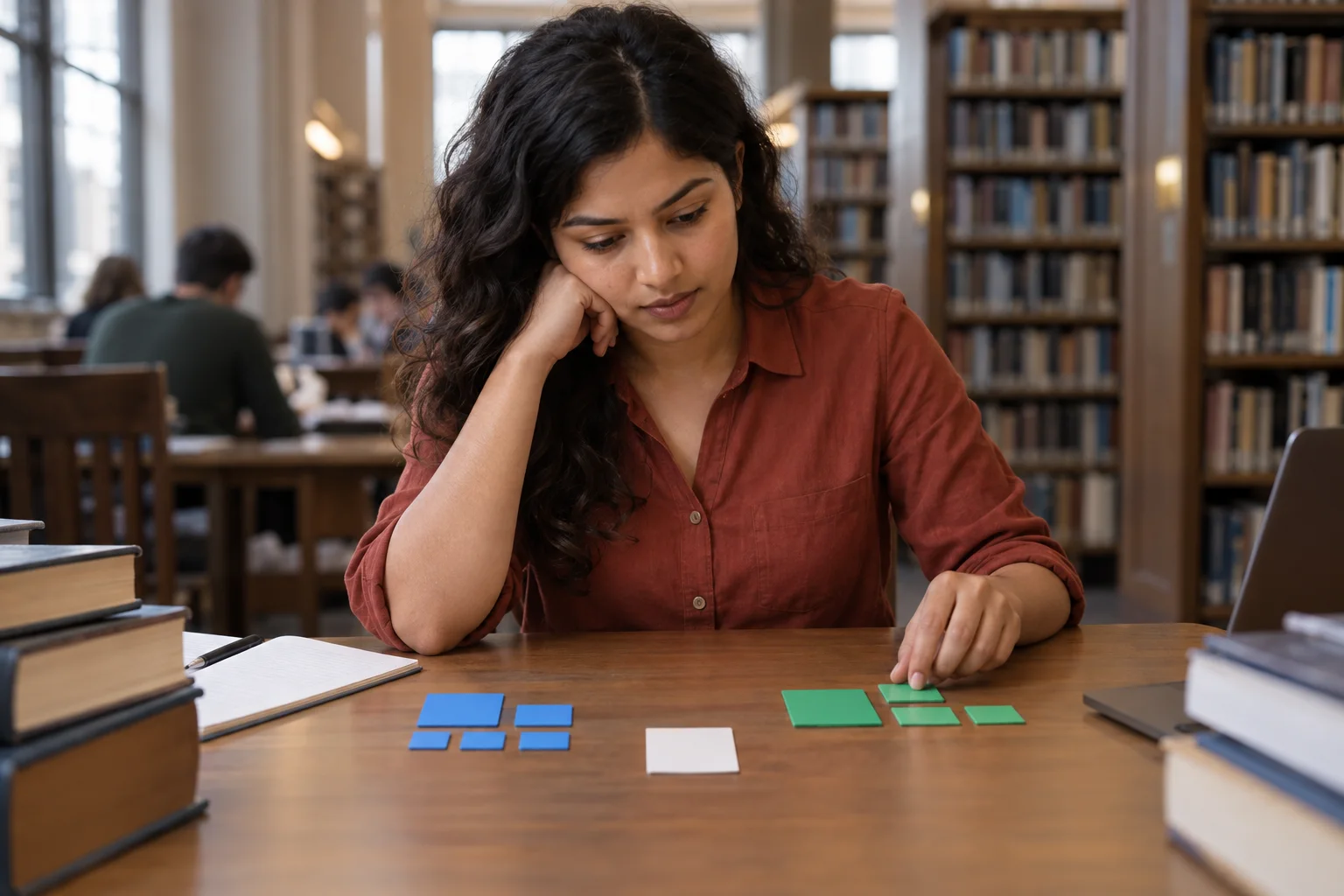 Nepali GRE student compares groups of colored cards for ratios and percent change.