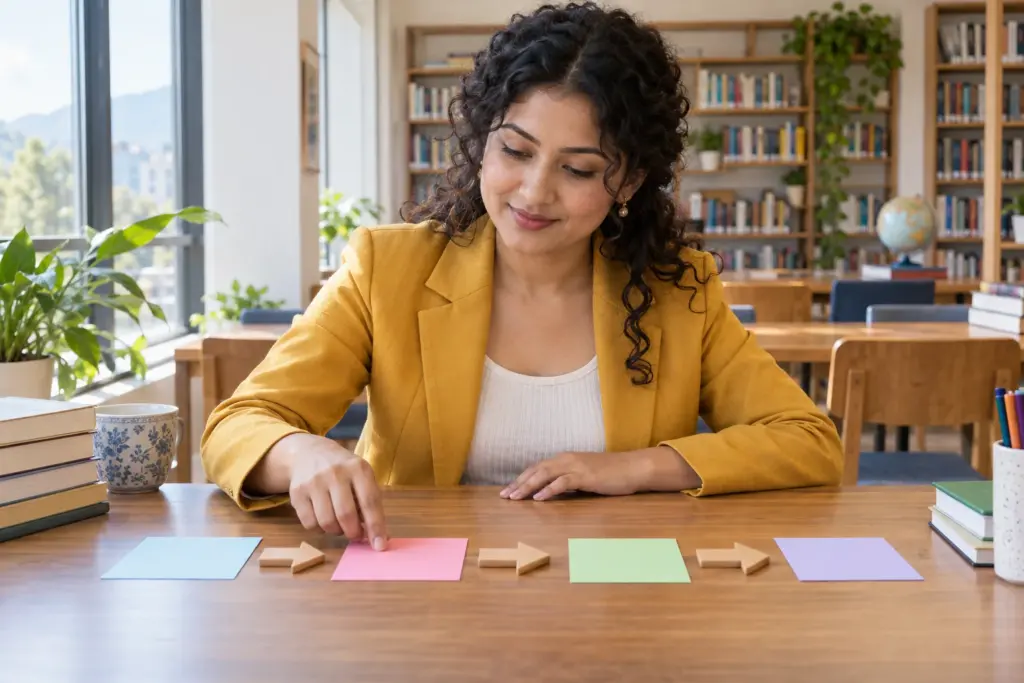 Nepali GRE student follows an input-output pattern with colored cards.