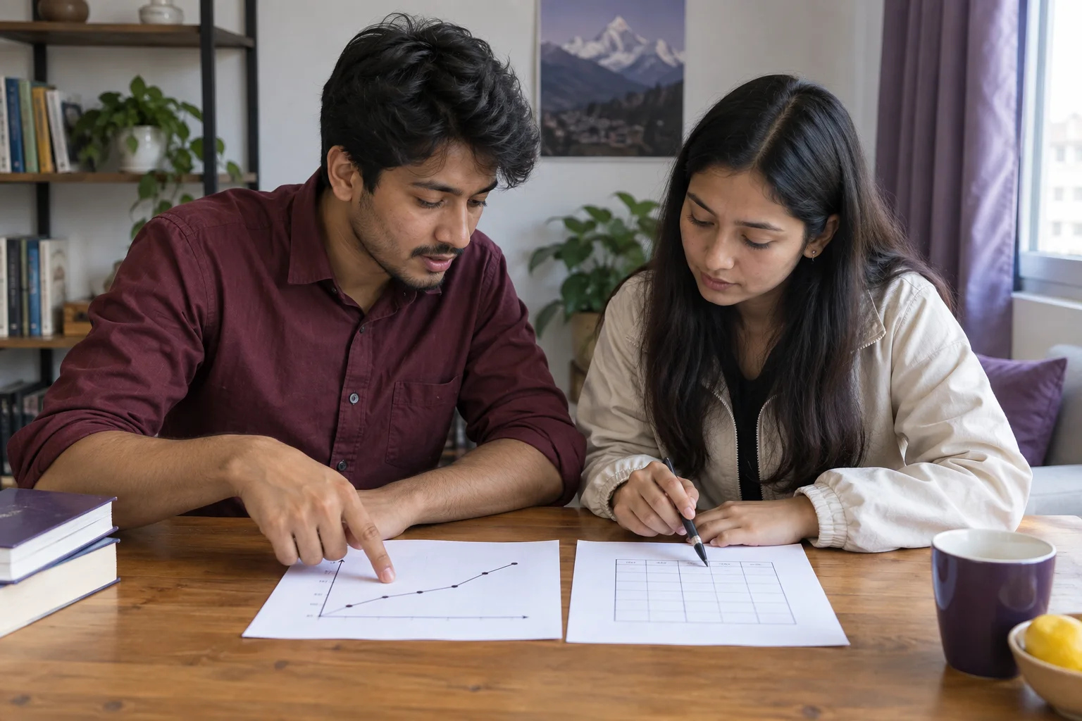Tutor and student compare a graph and table for GRE data interpretation.
