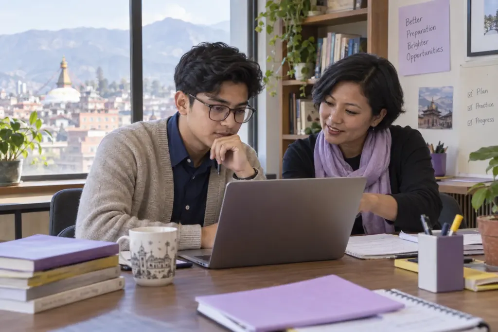 IELTS student and tutor review computer-based lesson materials